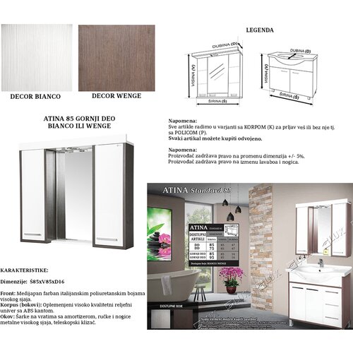 Ceramica lux atina 85 wenge ormarić gornji deo Cene