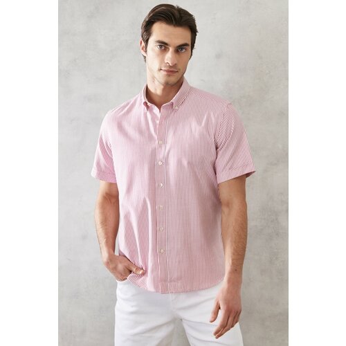 ALTINYILDIZ CLASSICS Men's White-burgundy Slim Fit Slim Fit Button-down Collar Striped Shirt Cene