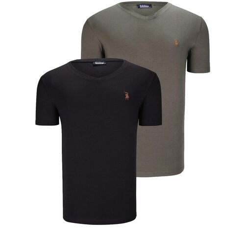Dewberry DUAL SET T8568 V-NECK MENS T-SHIRT-BLACK-KHAKI Slike
