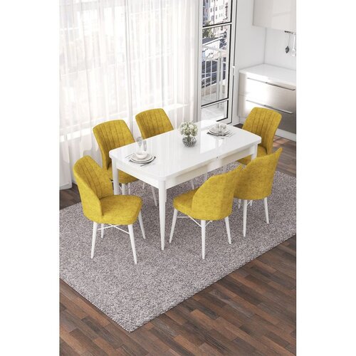 Hanah home Set Trpezarijski sto i 6 stolica Nef, žuta i bijela Cene
