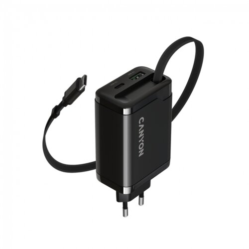 Canyon charger OnCharge 65RC Build-In Cable USB-C 65W 1xPD 1xQC EU Black Slike