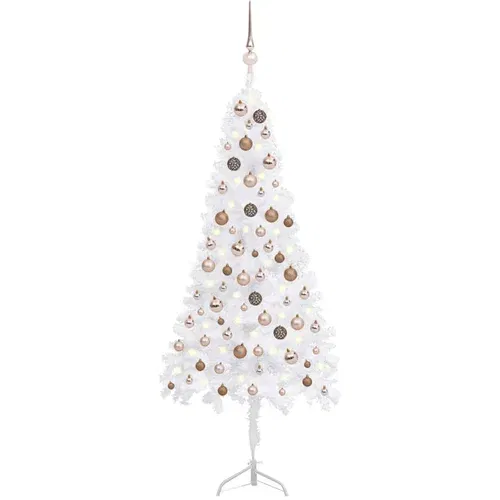 vidaXL kutno umjetno božićno drvce LED s kuglicama bijelo 150 cm PVC