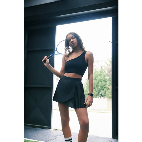 Trendyol black premium micro 2 layer pleated sports shorts skirt Slike