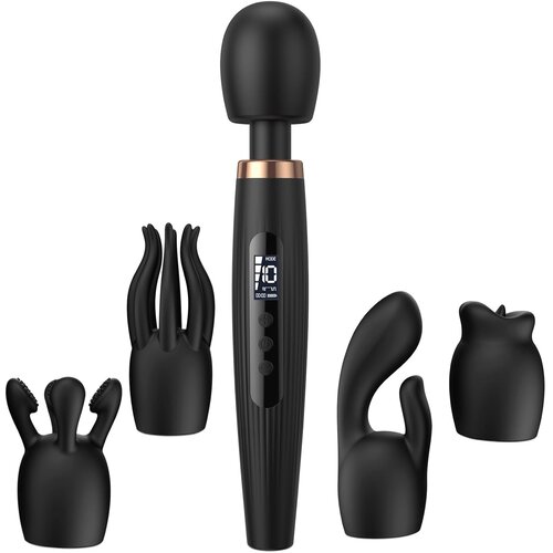 SuperLove Deluxe Massage Wand Kit with 4 Attachments &amp;amp; LED Display Black Slike