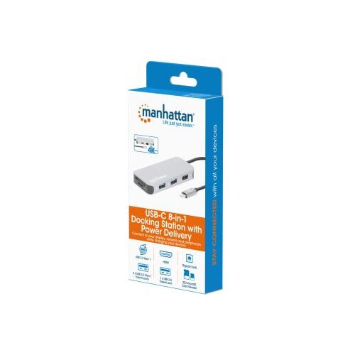 Manhattan Docking station 130615 8in1 USB-C - HDMI/3xUSB/CR/LAN/PD 100W Cene