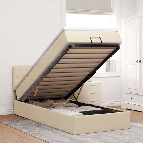 VidaXL otomanski okvir kreveta s madraca krem 90x190cm od tkanine Slike