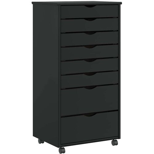vidaXL Rolling Cabinet s predali MOSS Black Masivni les borovega lesa Cene