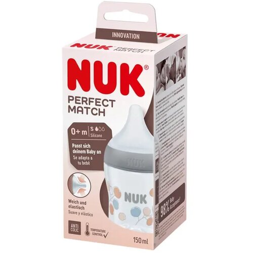 Nuk Fla&amp;scaron;ica za bebe Perfect Match Twig S, Sa indikatorom temperature, 0m+, 150 ml, Siva Slike