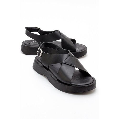 LuviShoes VOGG Women's Black Skin Genuine Leather Sandals Slike
