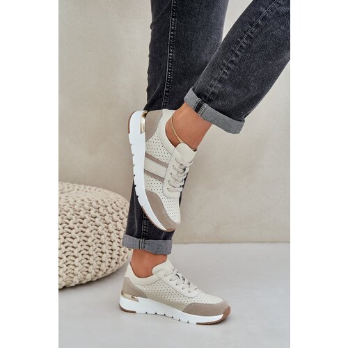 PE1 Women&amp;#039;s Leather Platform Sneakers Beige Gatira Slike
