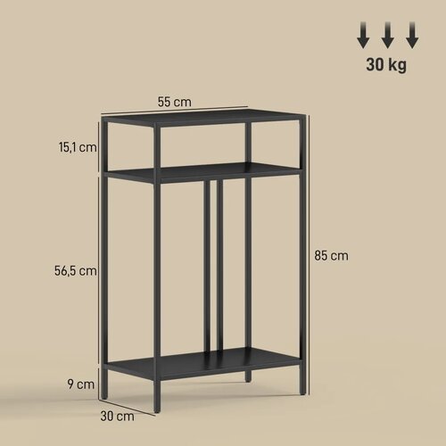  Konzolni stol s 3 police uski stol za ulaz čelični okvir za dnevni boravak/hodnik 55 cm crni Slike