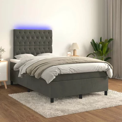  Box spring postelja z vzmetnico LED temno siva 120x200 cm žamet, (20789712)