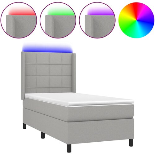 VidaXL Box spring postelja z vzmetnico LED sv. siva 100x200 cm blago, (20789239) Slike