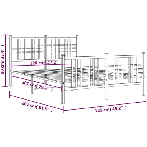 VidaXL Metalni okvir kreveta uzglavlje i podnožje bijeli 120x200 cm Slike