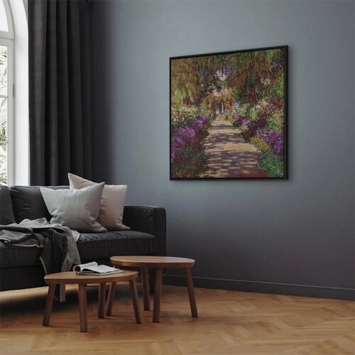  Slika - Claude Monet &amp;ndash; A Pathway in Monet\&amp;#039;s Garden 60x60 U crnom drvenom okviru Slike