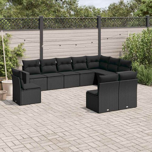  10-dijelni set vrtnih sofa s jastucima crni od poliratana Slike
