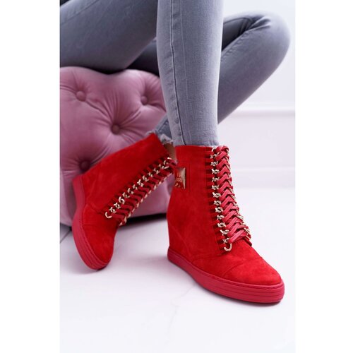 Kesi Women&amp;rsquo;s Wedge Sneakers Lu Boo Suede With Chains Red Monica Slike