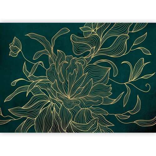  Foto tapeta - Green boudoir - linear drawing of a flower in golden colours on a dark background 350x256 Slike