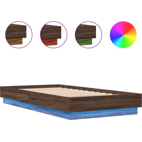 Maison Chic Posteljni okvir - Enojna postelja - Postelja za odrasle z LED lučkami rjavi hrast 90x190 cm-J9232, (21761981) Slike