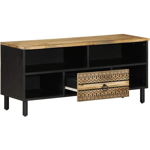Maison Chic TV omarica - TV enota - Televizijska omarica črna 100x33,5x46 cm masivni neobdelan les Mango, (21702245) Slike