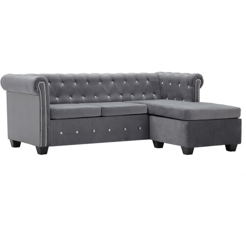 vidaXL Kavč Chesterfield L oblike žametna obloga 199x142x72 cm siv Cene