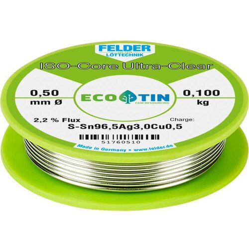  Felder ISO-Core &amp;#039;&amp;#039;Ultra Clear&amp;#039;&amp;#039; SAC305 spajkalna palica tuljava Sn96\,5Ag3Cu0\,5 0.100 kg 0.5 mm, (20428797) Slike
