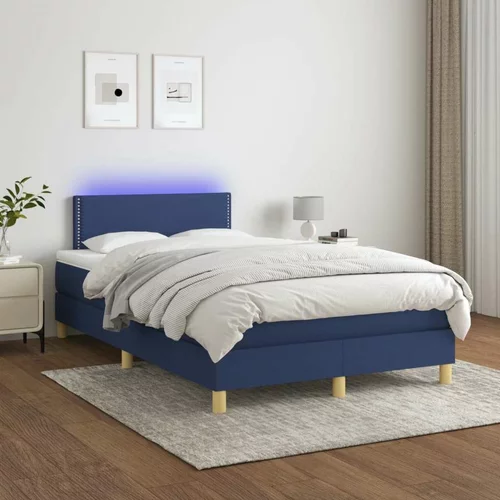  Box spring postelja z vzmetnico LED modra 120x200 cm blago, (20723600)
