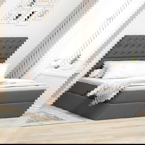 VidaXL Krevet S LED lampica s pohranom Tamno siva 120 x 200 cm tkanina Slike