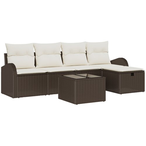 vidaXL 6-dijelni vrtni sofa set s jastučićima smeđi poli ratan, sofa za 2 osobe s pohranom i jastučićima smeđi poli ratan Cijene