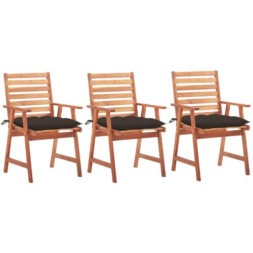 3 Vrtni jedilni stoli 3 kosi z blazinami trden akacijev les Slike