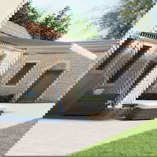  Prostostoječa avtomatska tenda 400x300 cm modra/bela, (20729088) Cene