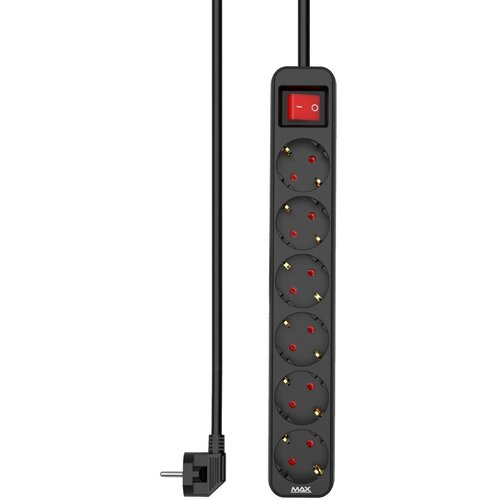 Max produžni kabel s prekidačem, MPS-106SB-1.4M, 6 utičnica 1.4 m, crni Slike