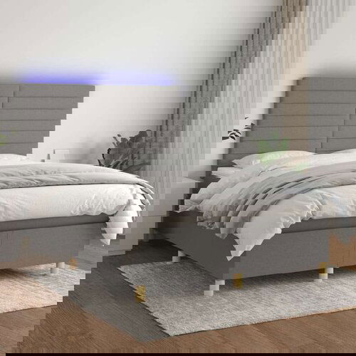 vidaXL Box spring postelja z vzmetnico LED temno siva 140x190 cm blago Cene