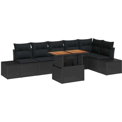 VidaXL Set od 7 komada vrtne sofe s jastučićima Crna Poli ratan Slike