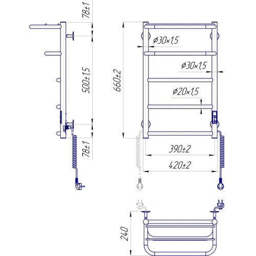 Kupatilski pe&amp;scaron;kirni radijator HOTEL 75W/230V 66x42 cm, nerđajući čelik/crna, desna Slike
