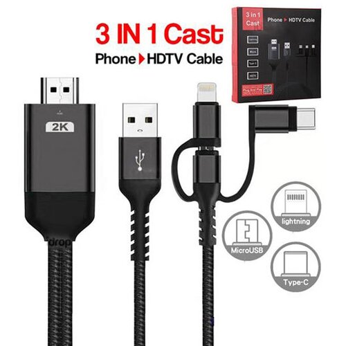 Fast Asia kabl HDMI 2K na (Micro+Tip C+Iphone) povezuje TV+mob 2m Cene
