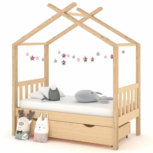 vidaXL Otroški posteljni okvir s predalom trdna borovina 70x140 cm