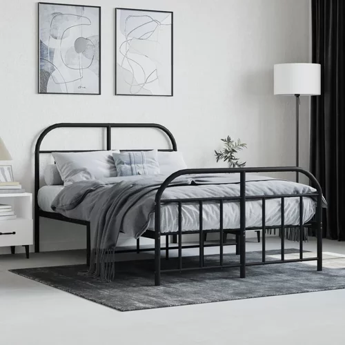 vidaXL Kovinski posteljni okvir z vzglavjem in vznožjem črn 120x200 cm