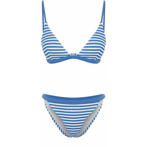 Trendyol White-Blue Striped Triangle Textured Bikini Set Slike