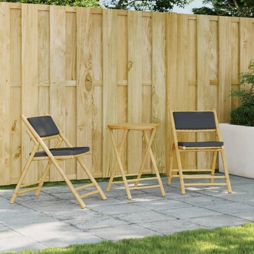 vidaXL 3-dijelni sklopivi bistro set s tamnosivim jastucima bambus Cene