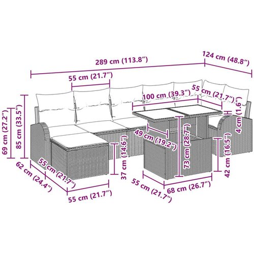  Sjedeća garnitura za vrt s jastukom 8 pcs Smeđe-crvena Slike