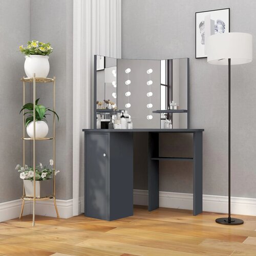  Kutni toaletni stolić s LED svjetlima sivi 111 x 54 x 141,5 cm Cene