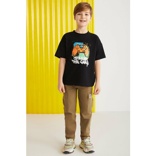 GRIMELANGE Jery Boy 100% Cotton Printed Short Sleeve Black T-shirt Slike