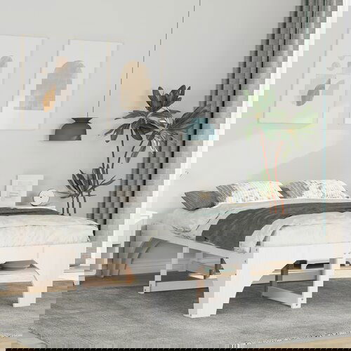 vidaXL Posteljni okvir Bela 140 x 190 cm Trdna borovina Cene