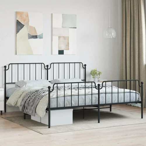 Metalni okvir kreveta s uzglavljem i podnožjem crni 200x200 cm