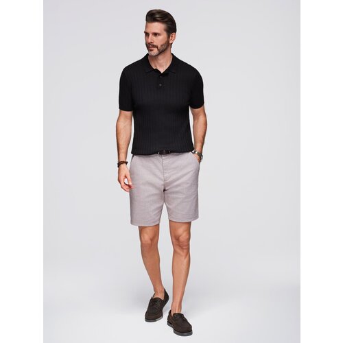 Ombre Men's SLIM FIT viscose vertical striped polo shirt - black Cene
