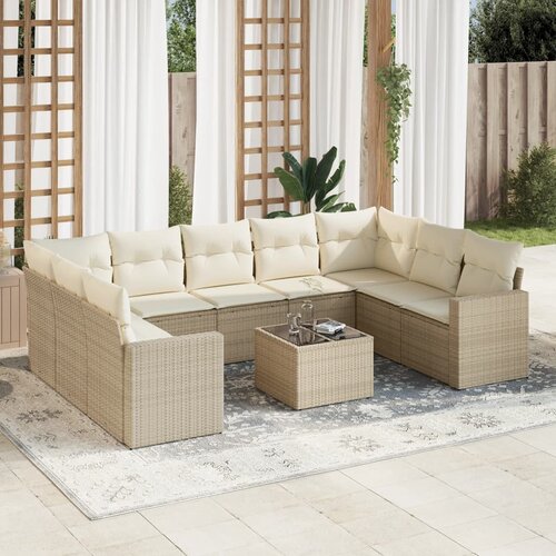 vidaXL 10-dijelni set vrtnih sofa s jastucima bež od poliratana Cijene