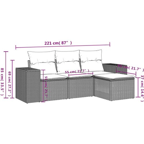 VidaXL 4-dijelni set vrtnih sofa od poliratana s jastucima sivi Slike