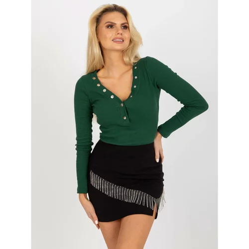 Fashion Hunters Dark green ribbed fitted blouse