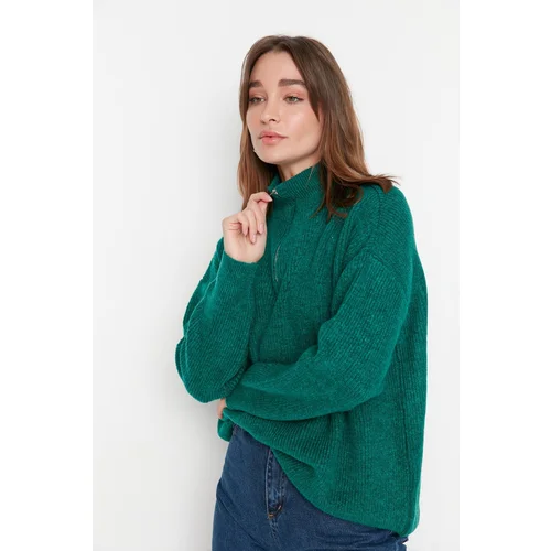 Trendyol Green Soft Textured Zipper Knitwear Sweater